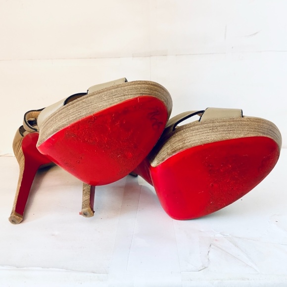Louboutin SPORTING 140 Tan Leather Platform Sandal - Picture 8 of 8